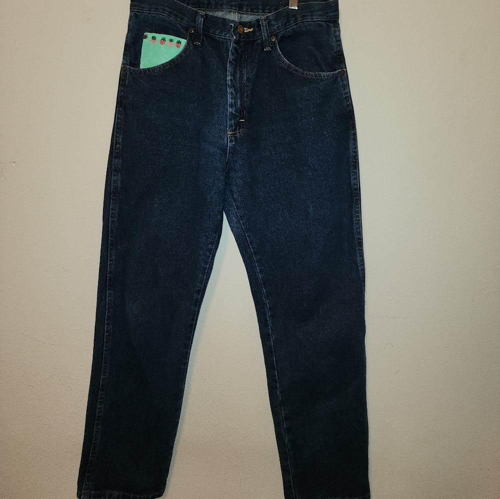 Handpainted Strawberry Wrangler Jeans - Picture 2 of 7